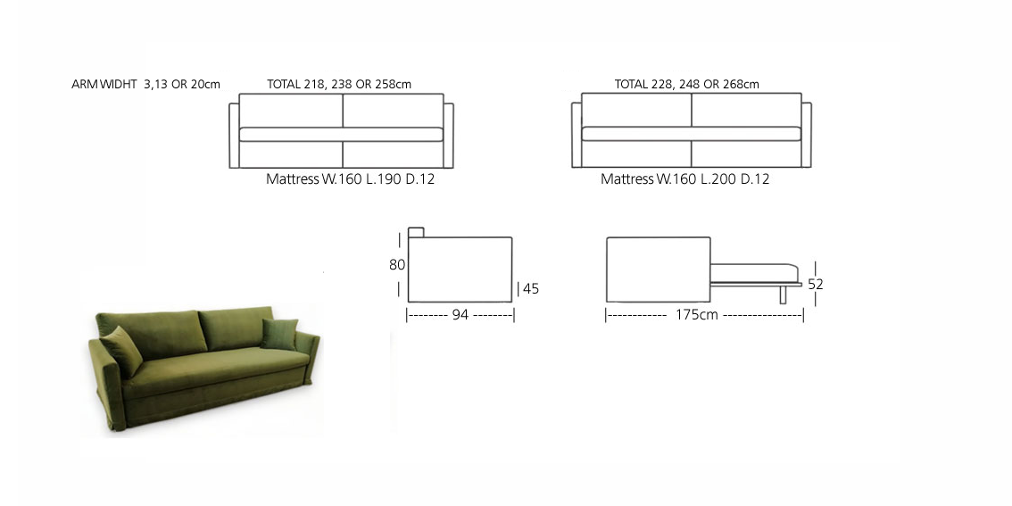 Bonbon Comfy Side, Horizontal sofa bed - Bonbon Compact Living